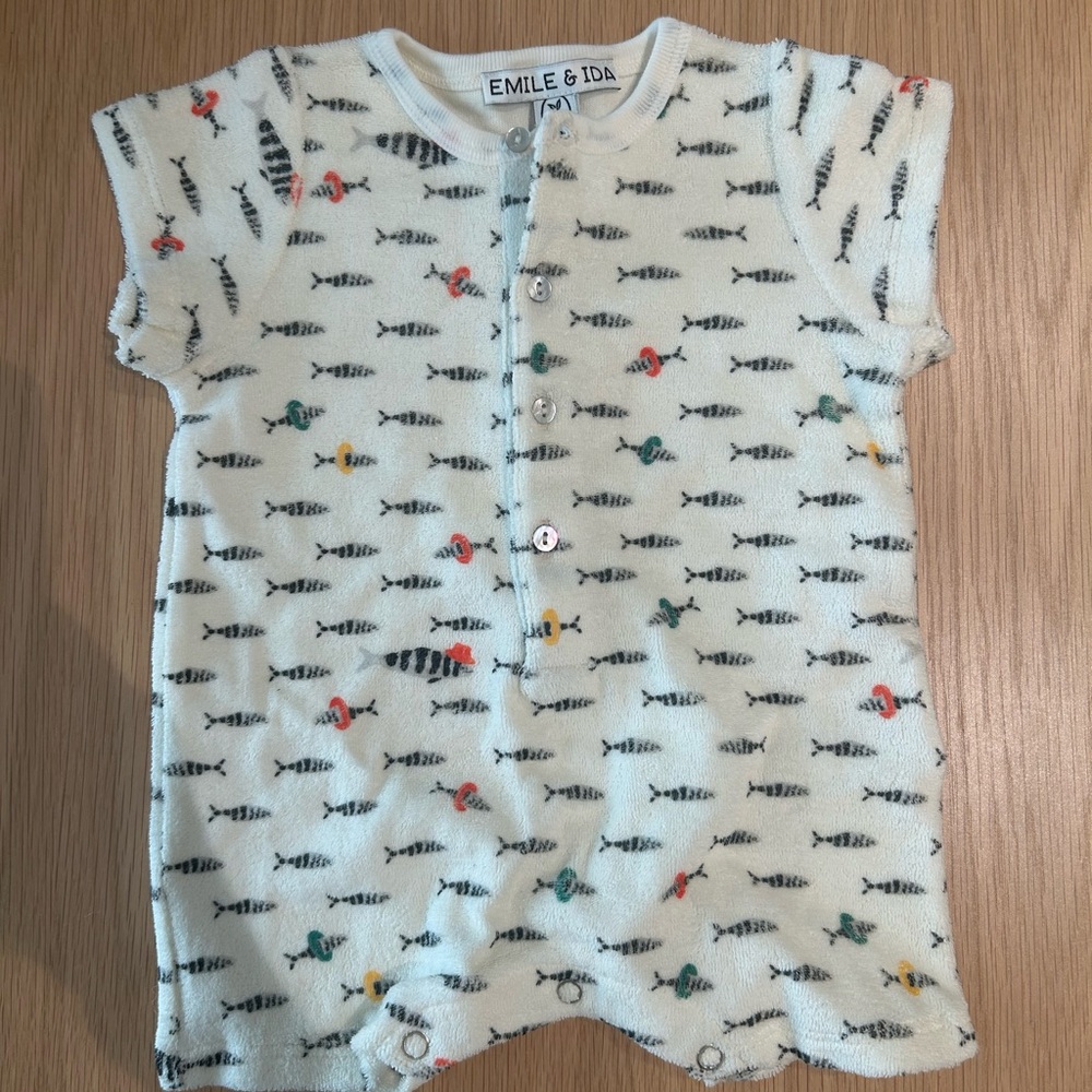 Emile et Ida Cream Fish Print One Piece
